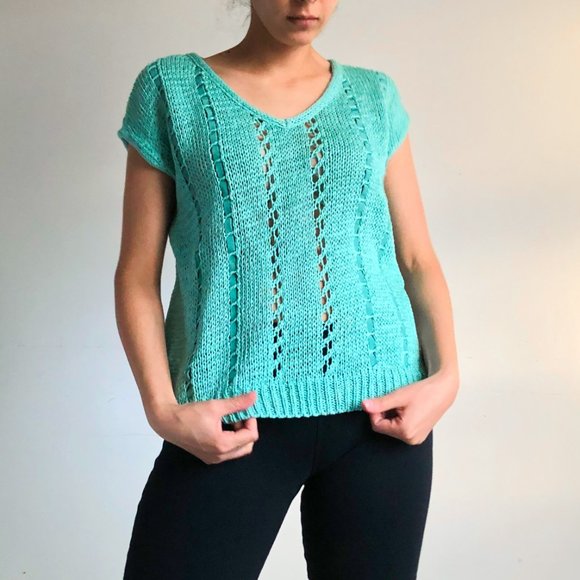 vintage turquoise knit vest - Picture 2 of 3